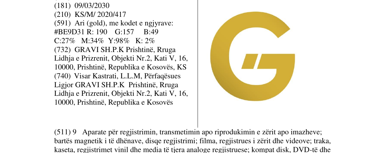 Zëri i markës GRAVI SH.P.K në buletin