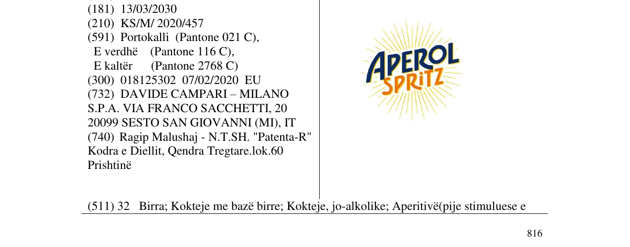 Zëri i markës APEROL SPRITZ në buletin