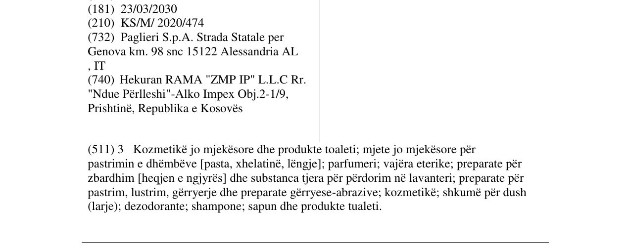 Zëri i markës FELCE AZZURRA në buletin