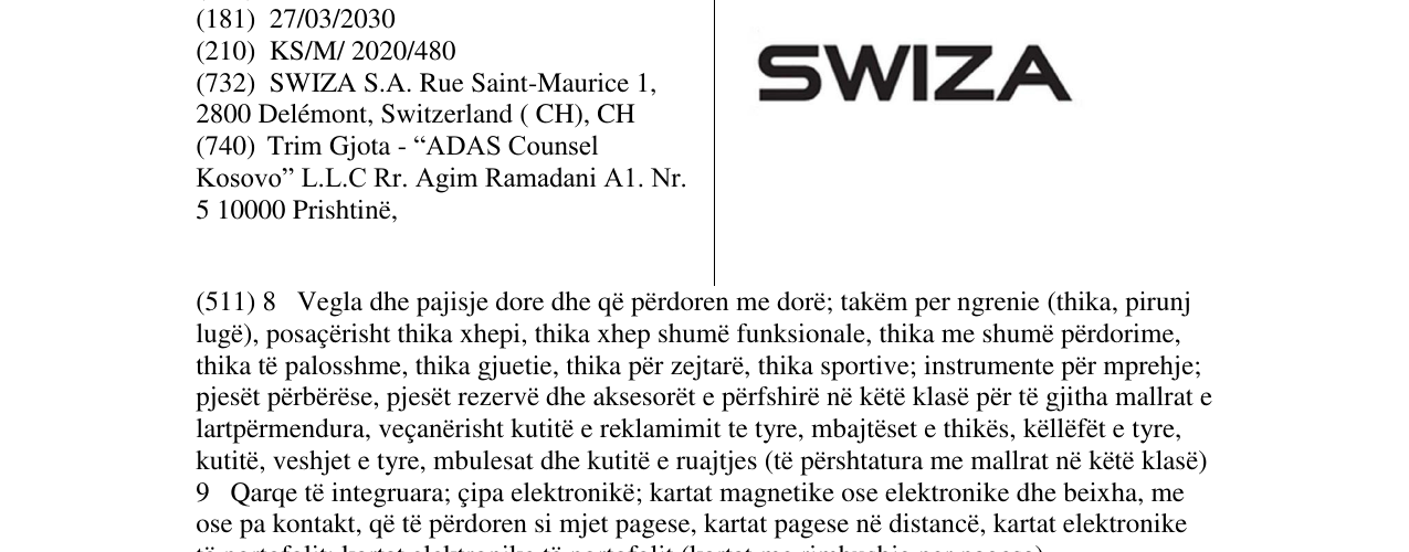 Zëri i markës SWIZA në buletin