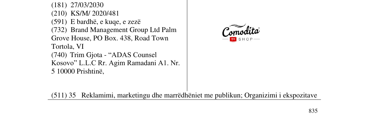 Zëri i markës COMODITA TV SHOP në buletin