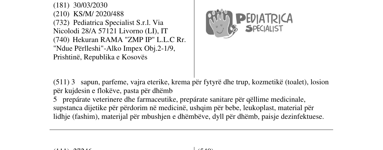 Zëri i markës PEDIATRICA SPECIALIST në buletin