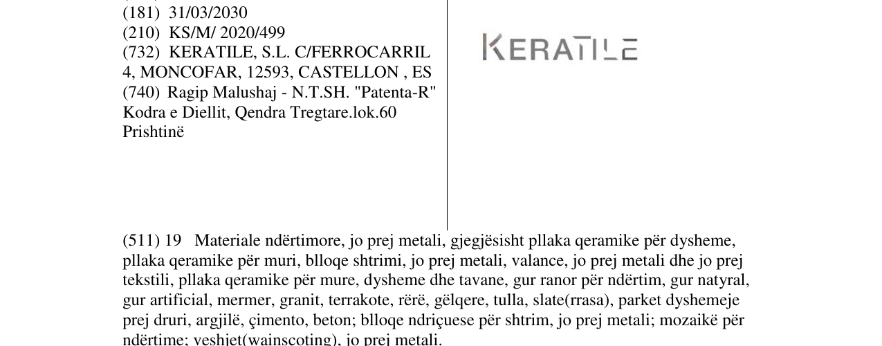 Zëri i markës KERATILE në buletin