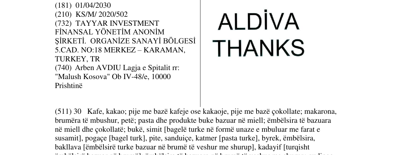 Zëri i markës ALDIVA THANKS në buletin