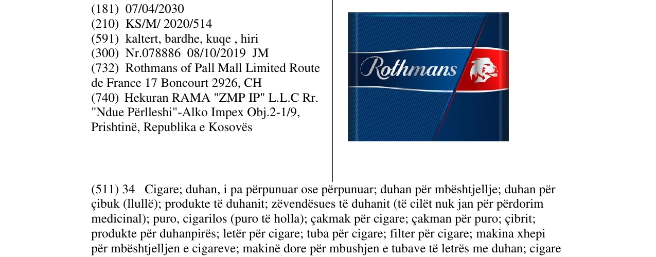 Zëri i markës rothmans në buletin