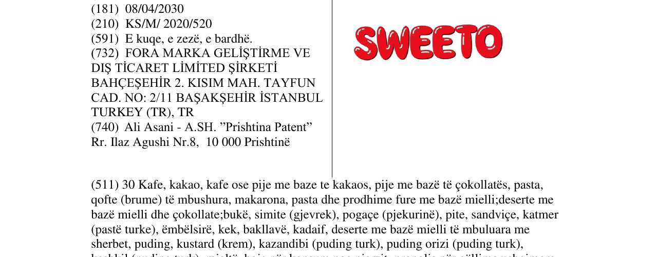 Zëri i markës SWEETO në buletin