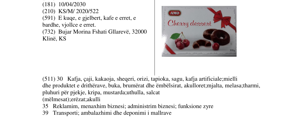 Zëri i markës CHERRY DESSERT në buletin