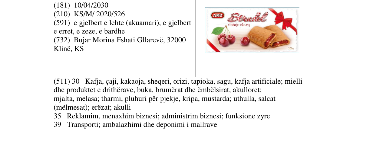 Zëri i markës STRUDEL vishnje në buletin