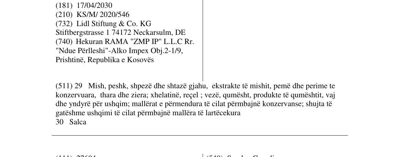 Zëri i markës Le Chene d'Argent në buletin
