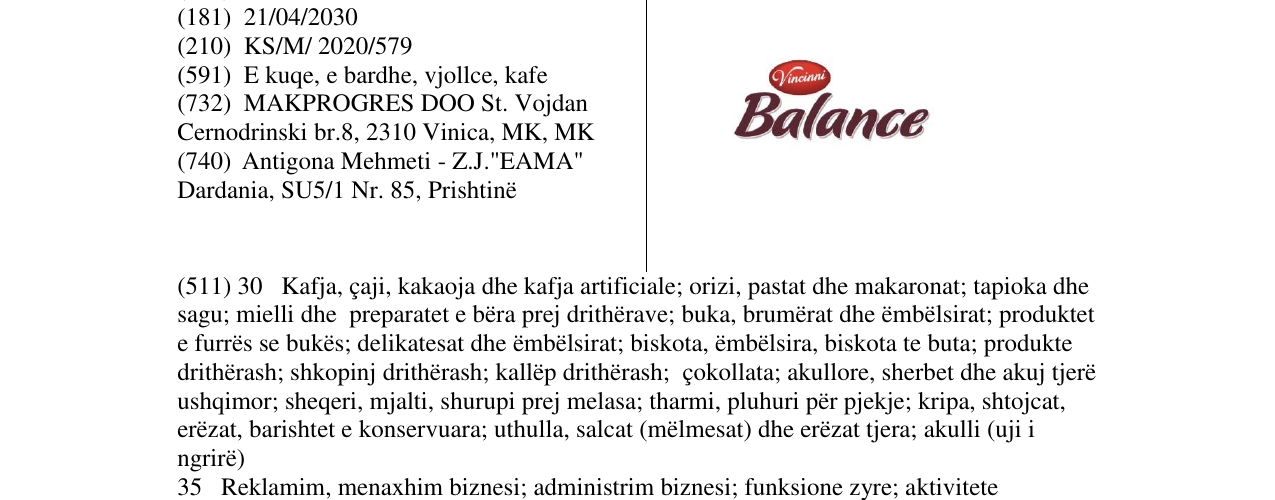 Zëri i markës Balance në buletin