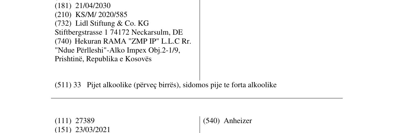 Zëri i markës Anessia në buletin