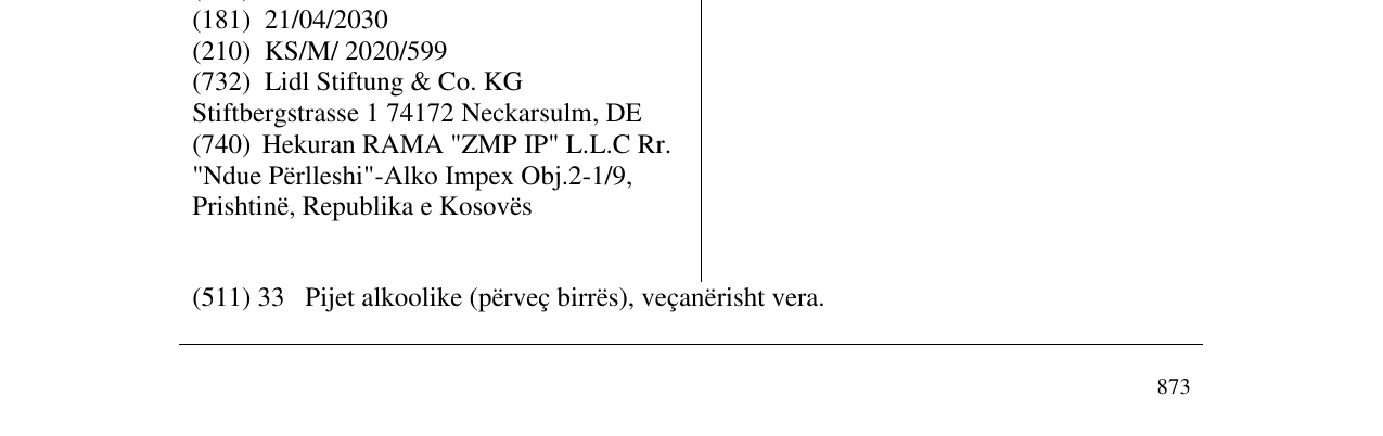 Zëri i markës Barón del Cega në buletin