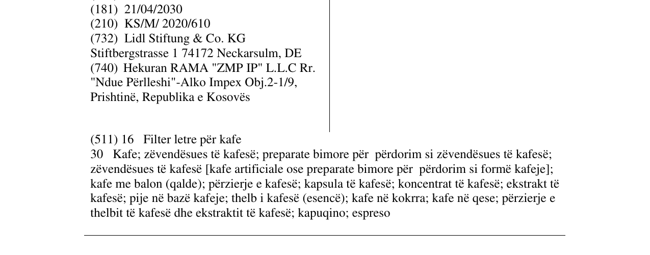 Zëri i markës Bellarom Nero në buletin