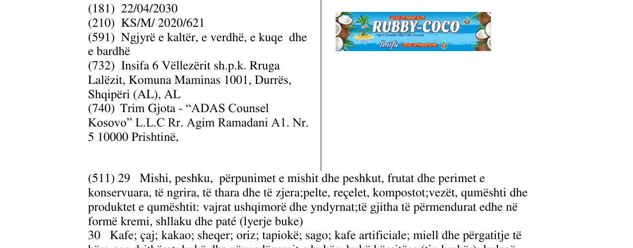 Zëri i markës RUBBY COCO në buletin