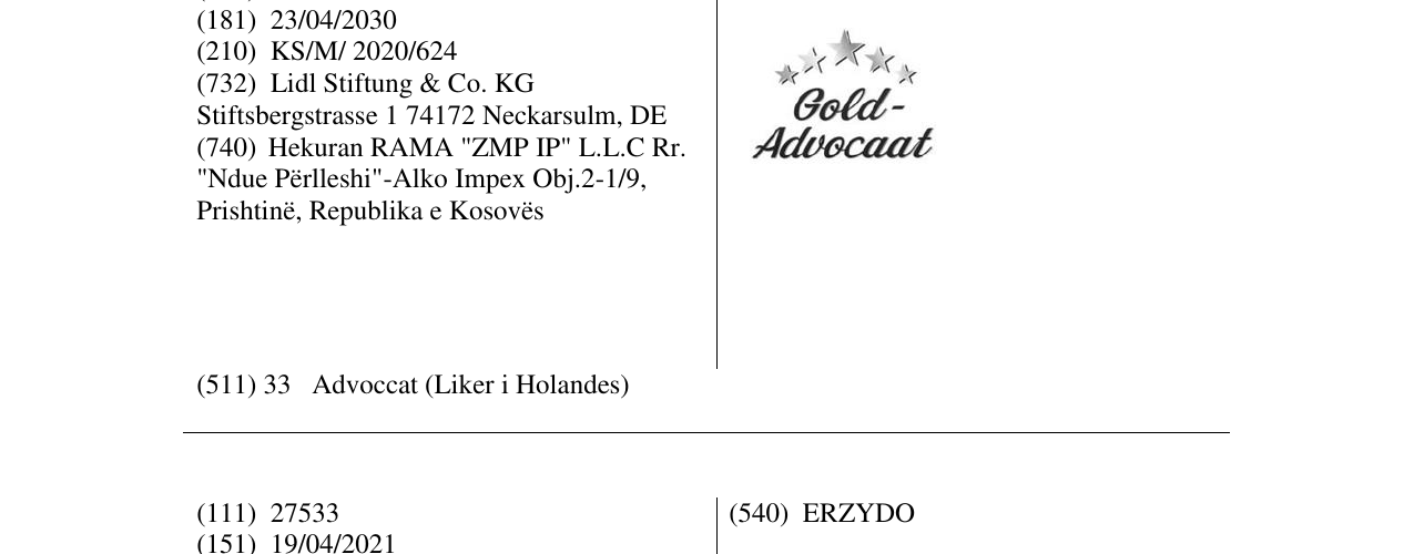 Zëri i markës Gold Advocaat në buletin
