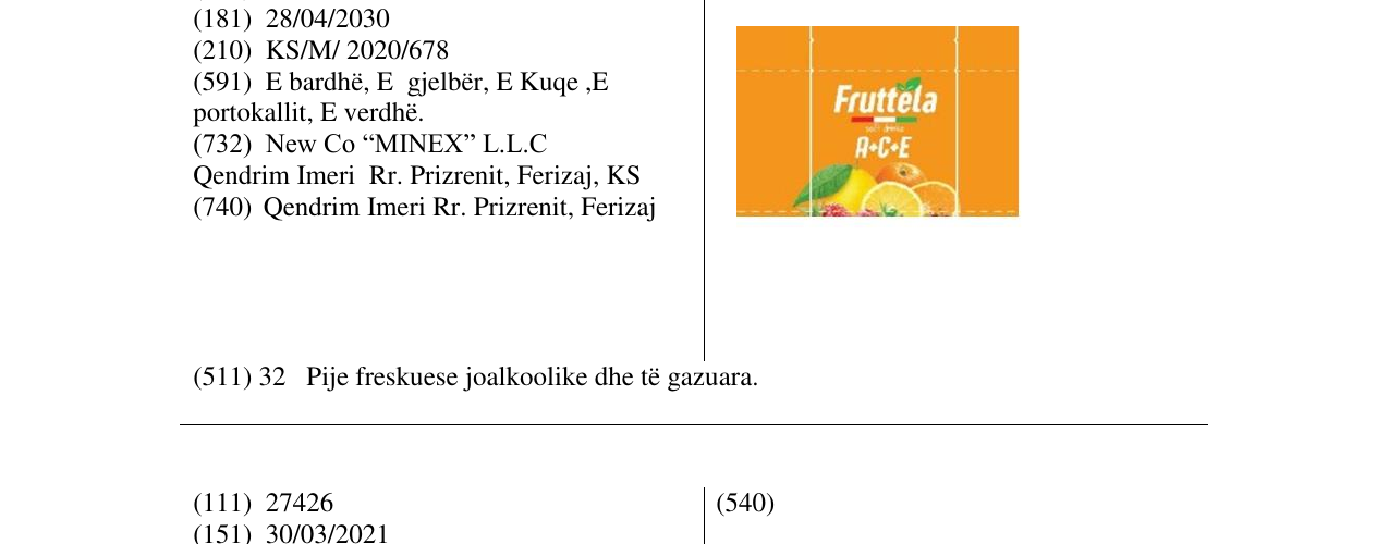 Zëri i markës FRUTTELA në buletin