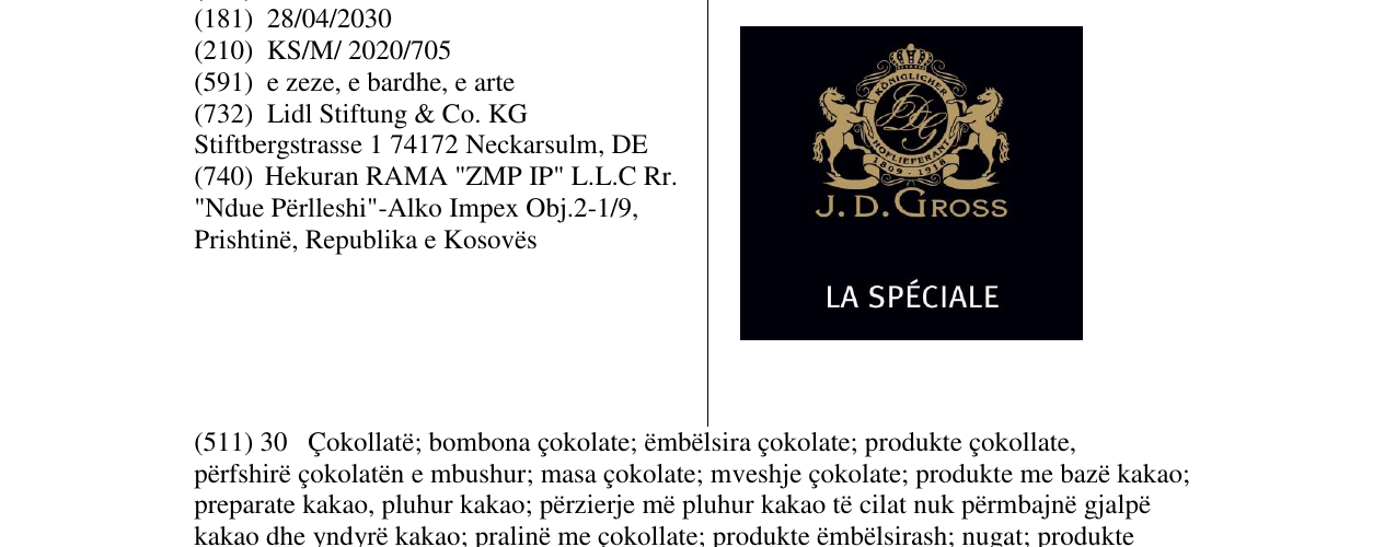 Zëri i markës J.D.Gross në buletin
