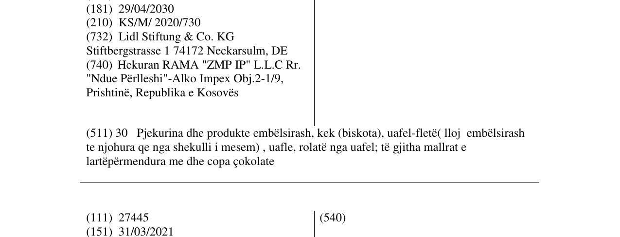 Zëri i markës Rondissimo në buletin