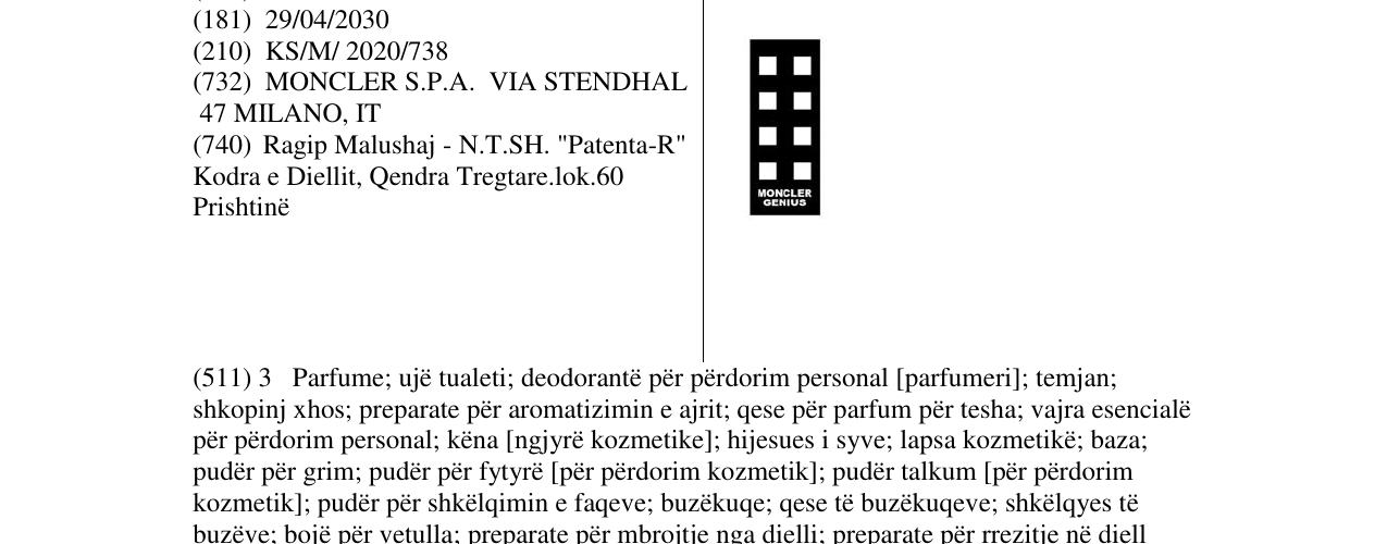Zëri i markës MONCLEAR GENIUS në buletin