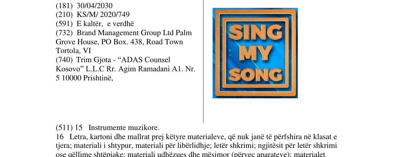 Zëri i markës SING MY SONG në buletin