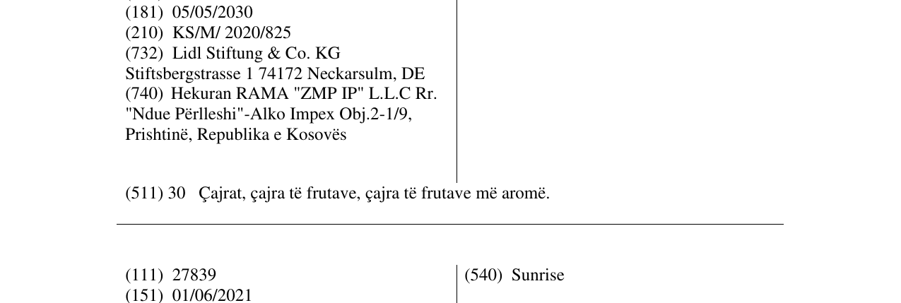 Zëri i markës Summernight Star në buletin