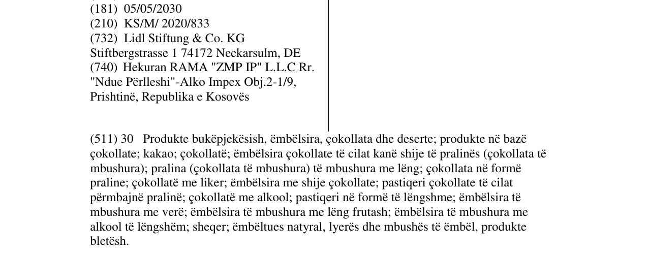 Zëri i markës La Cerise në buletin