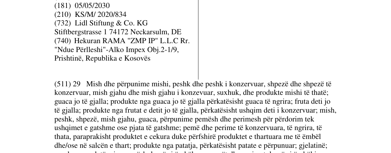 Zëri i markës ERIDANOUS në buletin