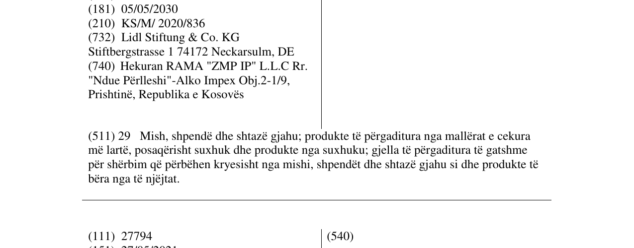 Zëri i markës Le Cesarin në buletin