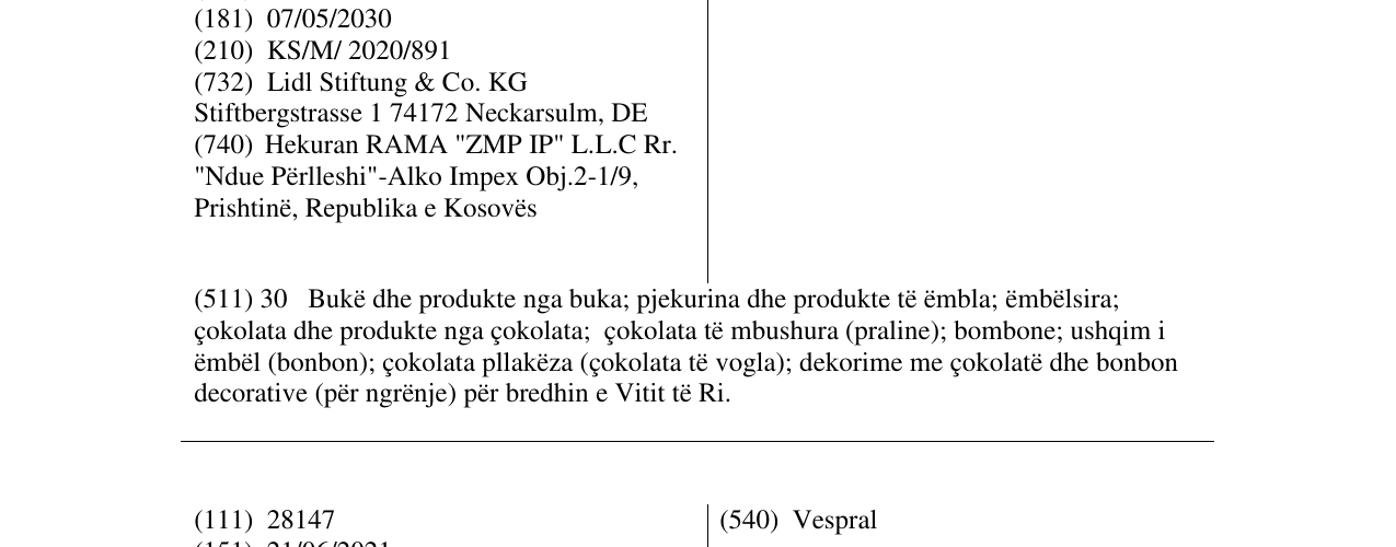 Zëri i markës Favorina në buletin