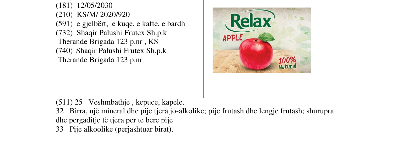 Zëri i markës RELAX APPLE në buletin