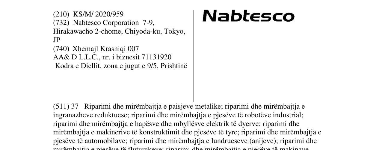 Zëri i markës nabtesco në buletin
