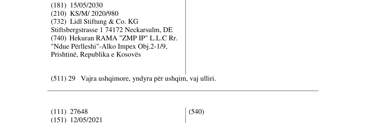 Zëri i markës Primadonna në buletin