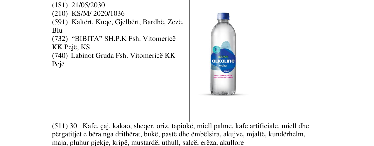 Zëri i markës ALKALINE WATER në buletin