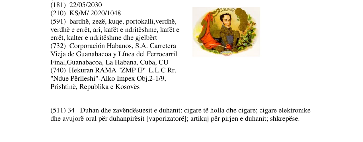 Zëri i markës BOLIVAR në buletin