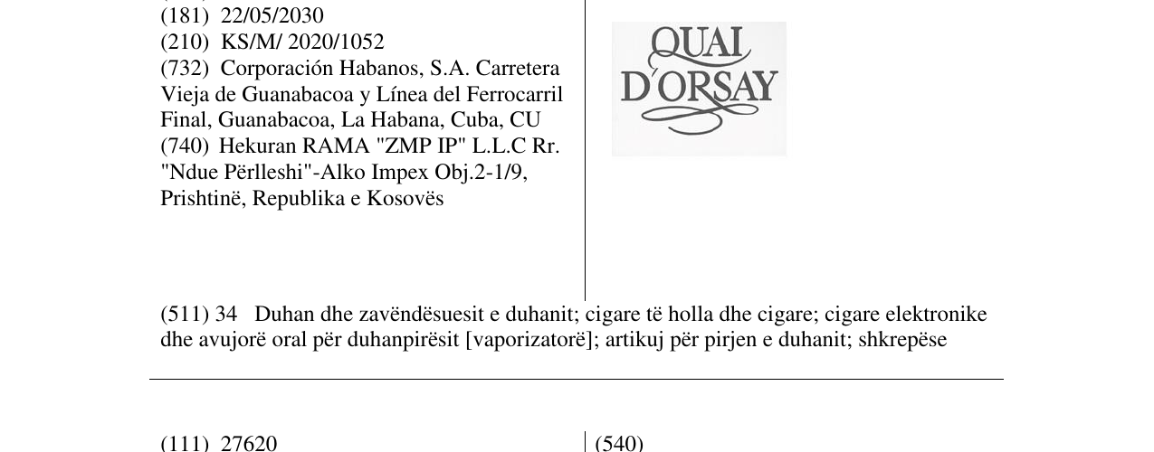 Zëri i markës QUAI DORSAY në buletin