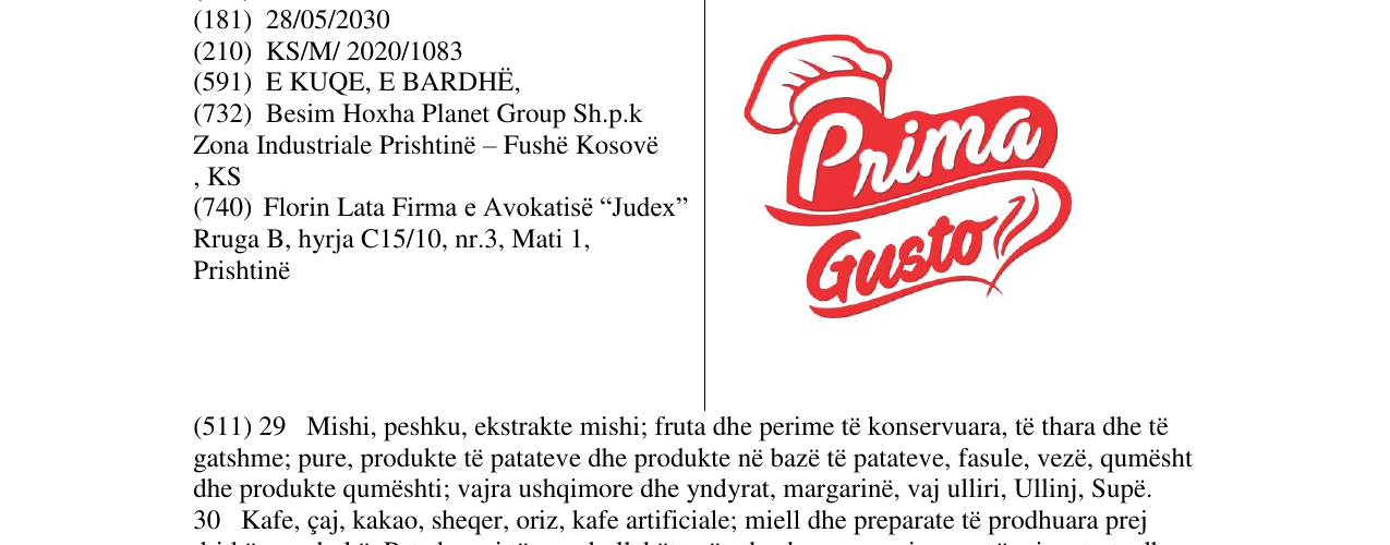 Zëri i markës PRIMA GUSTO në buletin