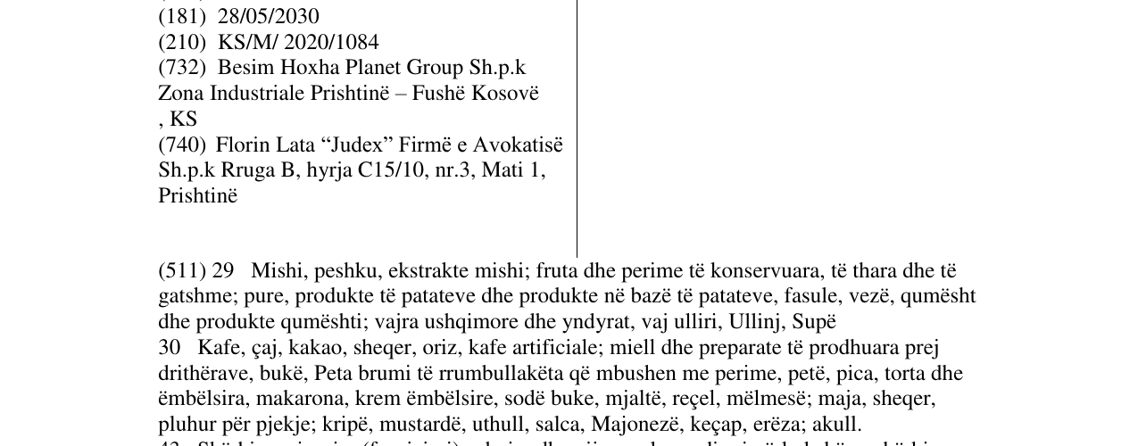 Zëri i markës PRIMA GUSTO në buletin