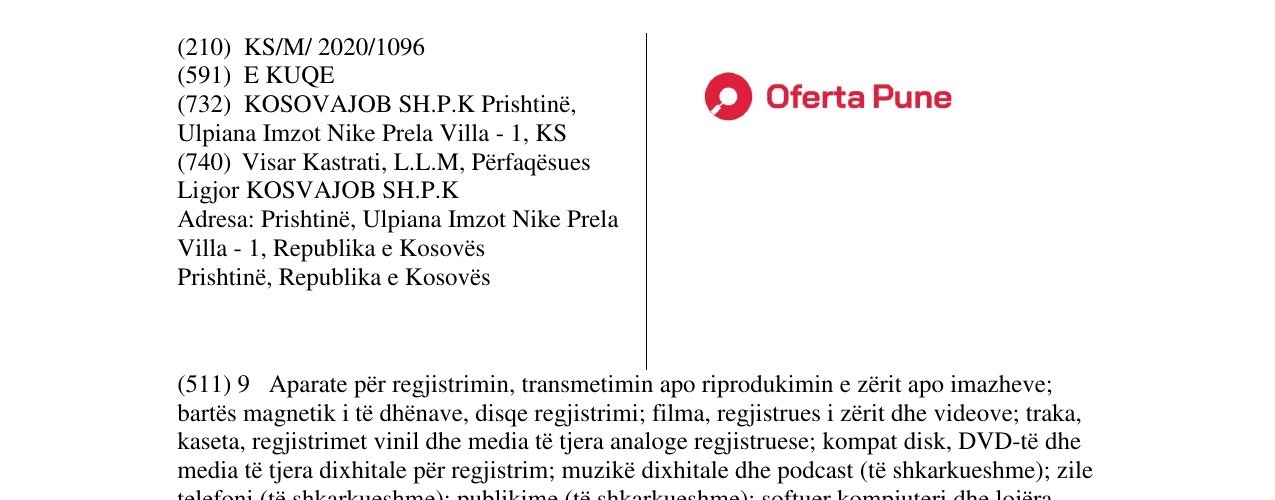 Zëri i markës OFERTA PUNE në buletin