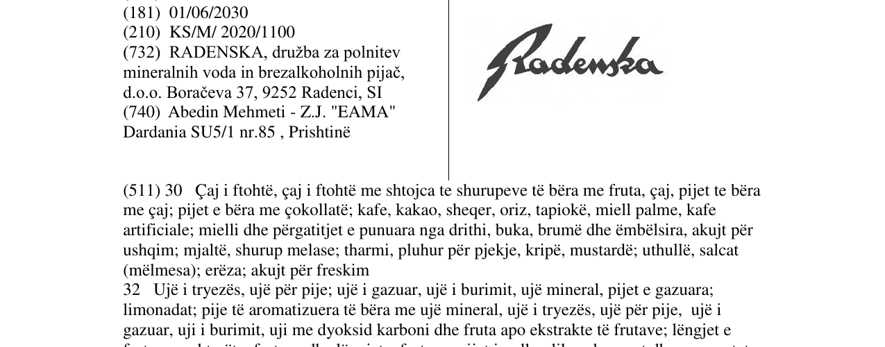 Zëri i markës Radenska në buletin