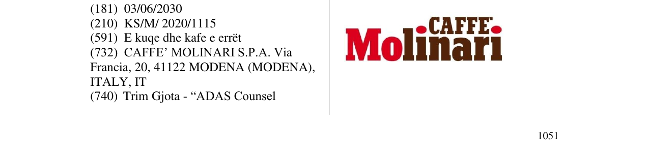 Zëri i markës CAFFE MOLINARI në buletin