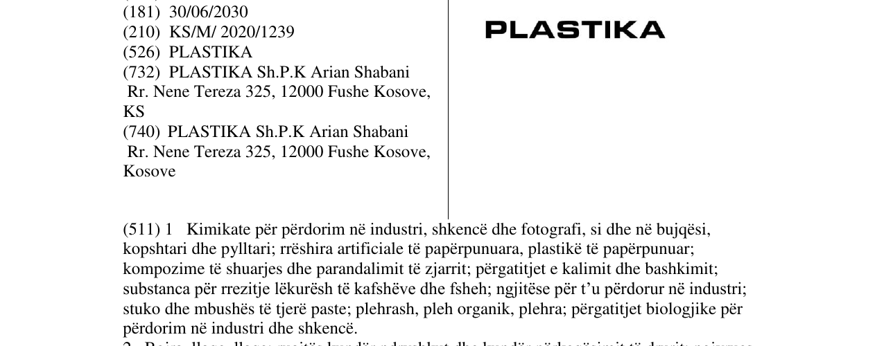 Zëri i markës PLASTIKA në buletin