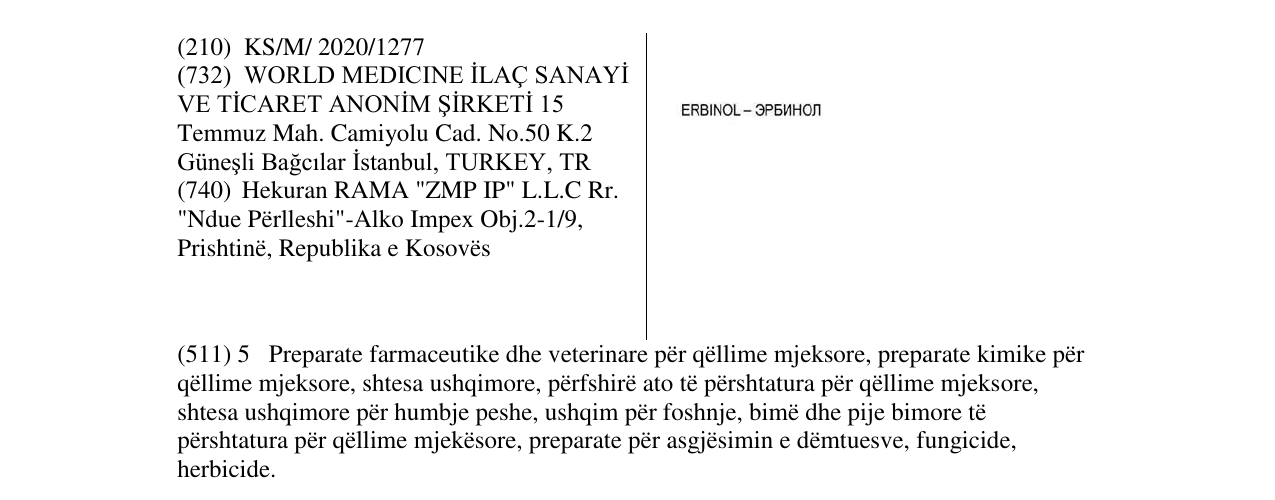 Zëri i markës erbinol në buletin