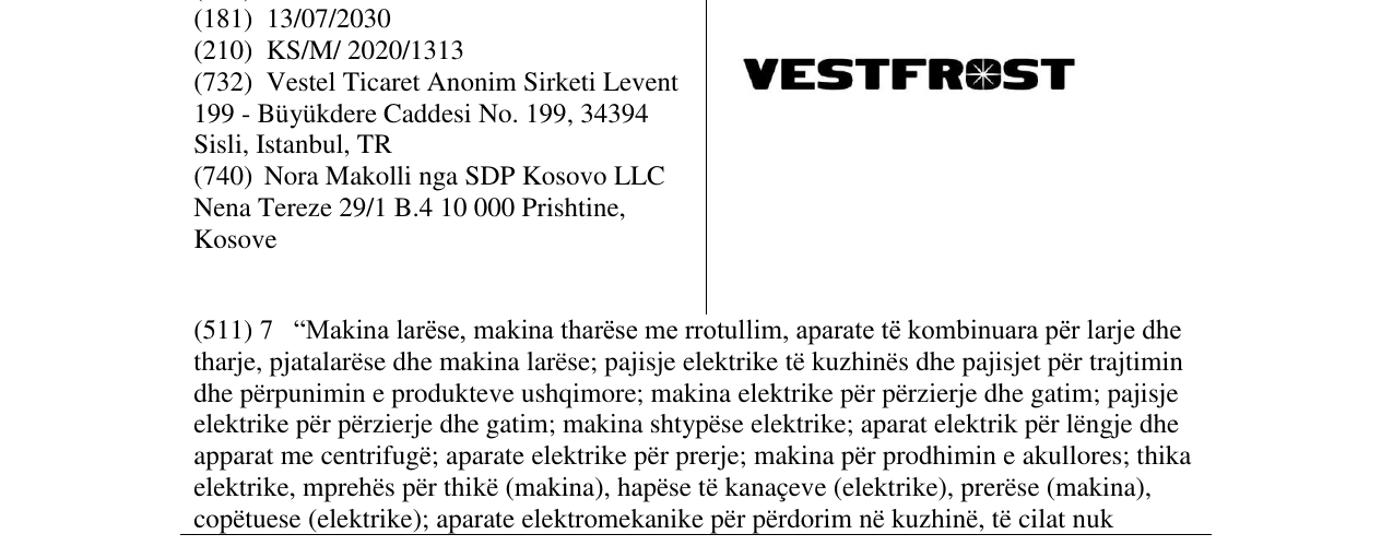 Zëri i markës VESTFROST në buletin