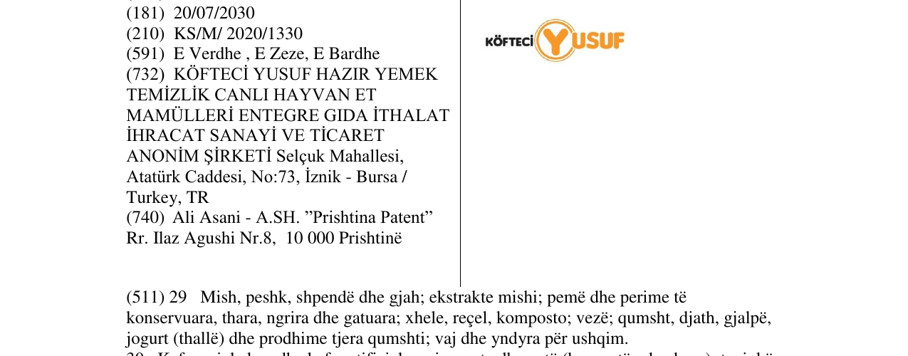 Zëri i markës KOFTECI YUSUF në buletin