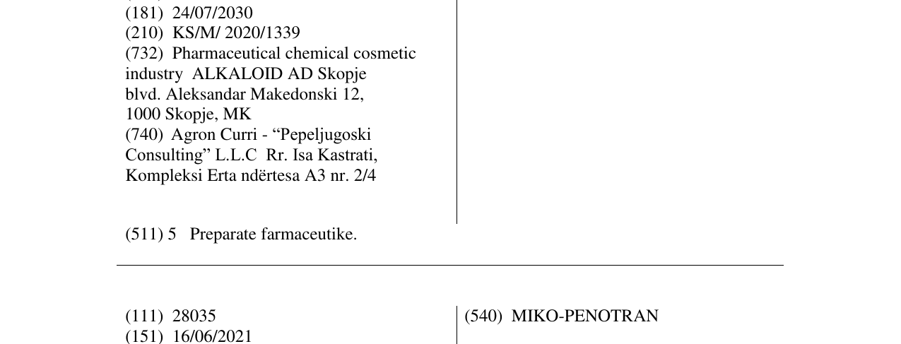 Zëri i markës ALKAFORMIN në buletin