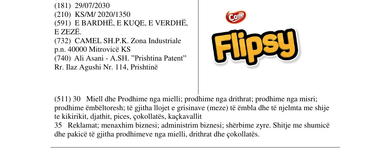 Zëri i markës CAMEL FLIPSY në buletin