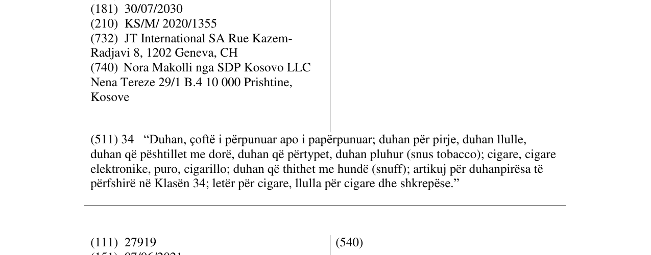 Zëri i markës JTI në buletin