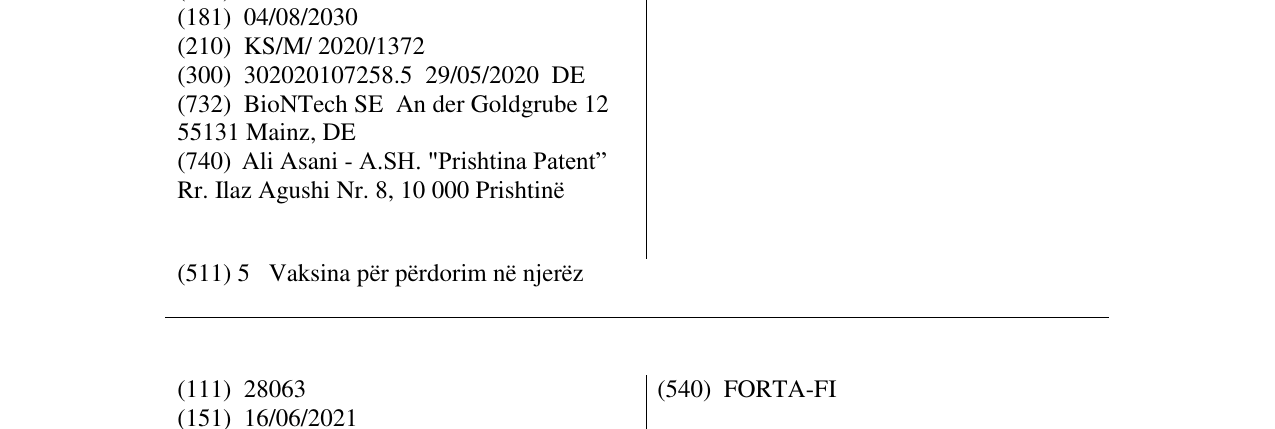 Zëri i markës COMIRNATY në buletin
