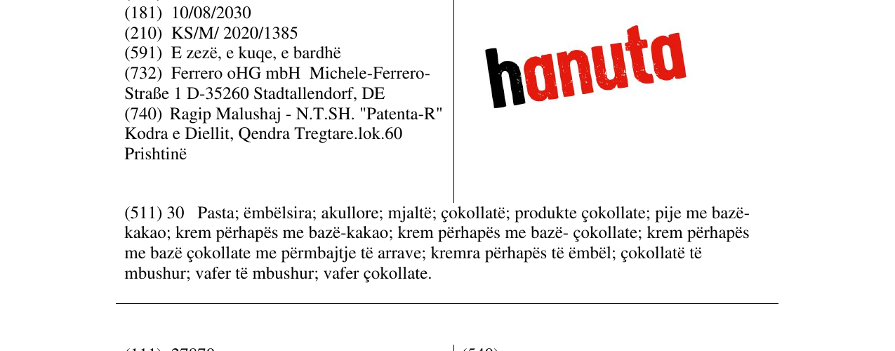 Zëri i markës hanuta në buletin