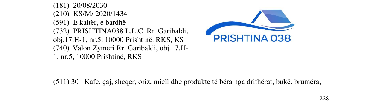 Zëri i markës PRISHTINA038 në buletin